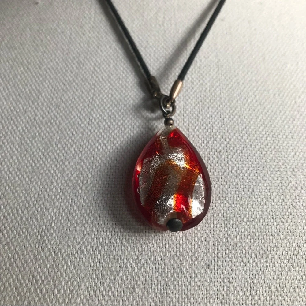Murano Glass Red & Silver Teardrop Pendant - Picture 9 of 11